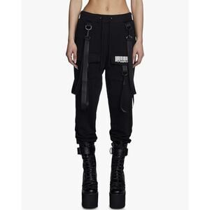 Dolls Kill Club Exx Womens XS Solid Black Commander Drop Crotch Cargo Pants